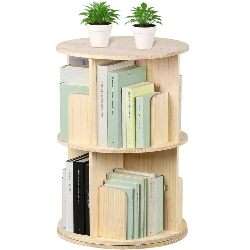 Rotating Bookshelf Display Corner Bookcase Floor Standing Pine Wood Shelf Smooth Rotation 5