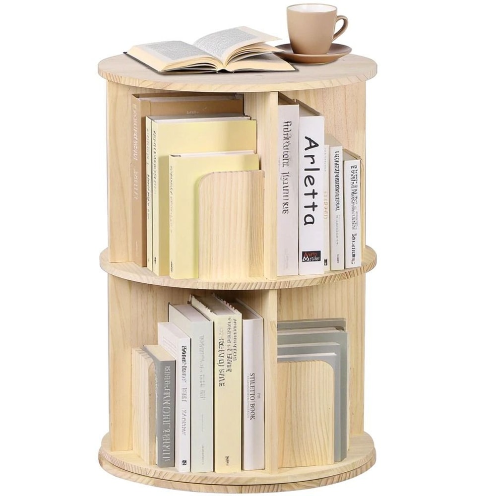 Rotating Bookshelf Display Corner Bookcase Floor Standing Pine Wood Shelf Smooth Rotation 6