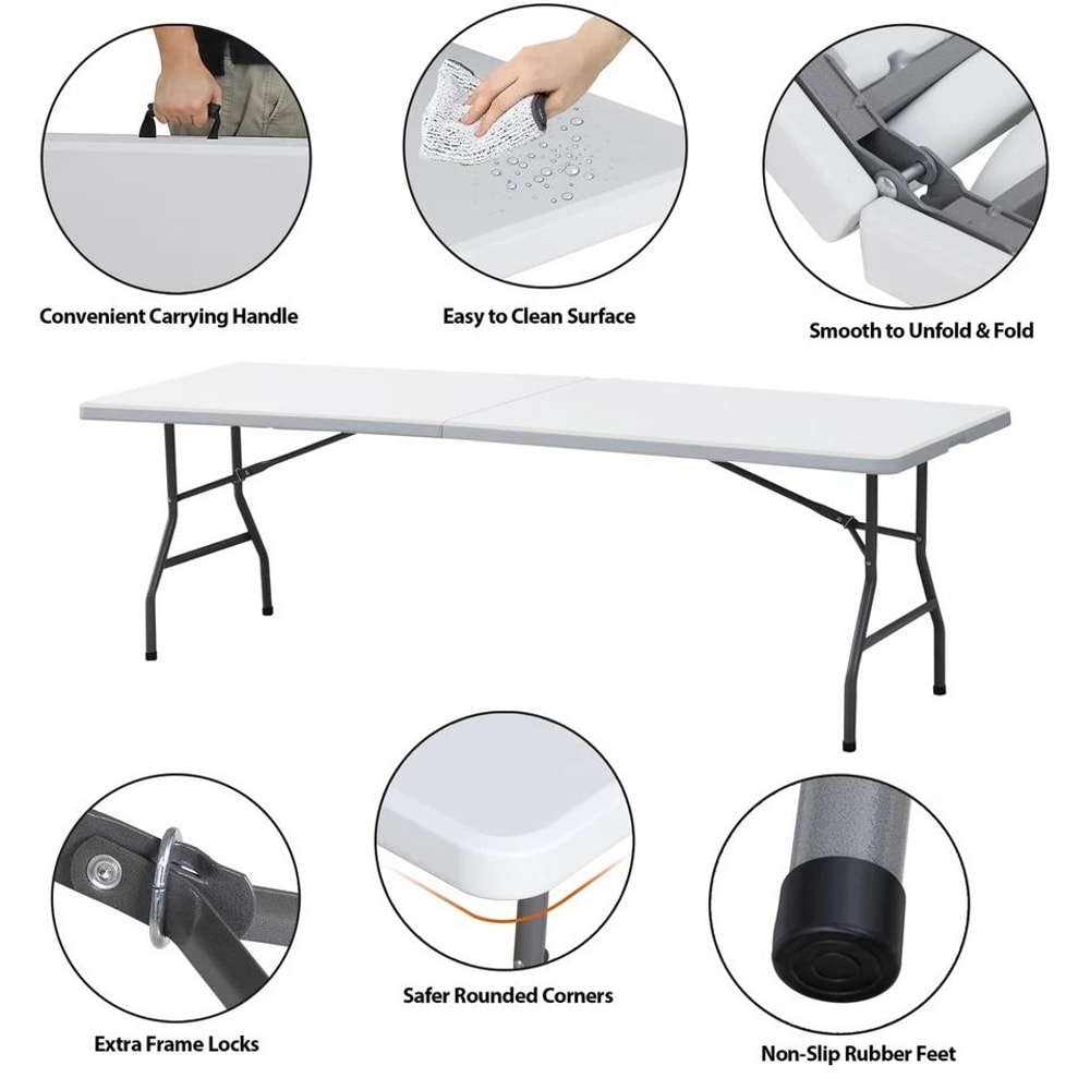 FoldinHalf Plastic Folding Picnic Table Outdoor Portable Table White Sturdy Design Easy To Clean 4