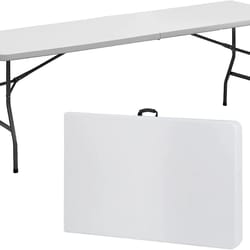 fold-in-half plastic folding picnic table, , outdoor portable table white, sturdy design, easy to clean