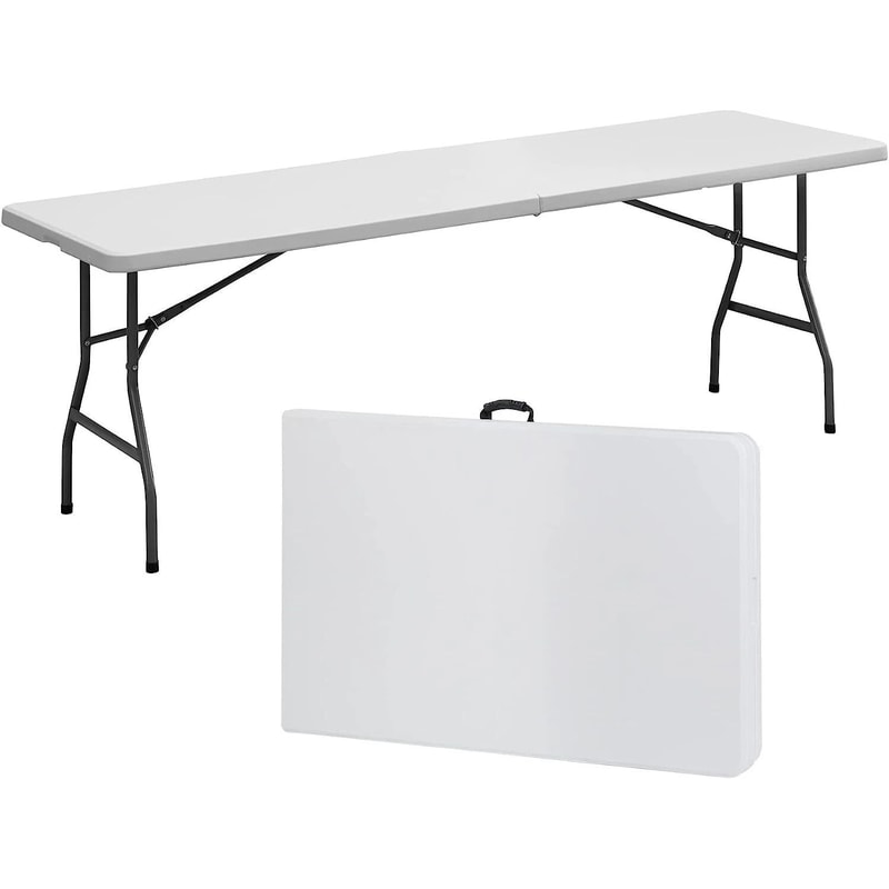 FoldinHalf Plastic Folding Picnic Table Outdoor Portable Table White Sturdy Design Easy To Clean 0