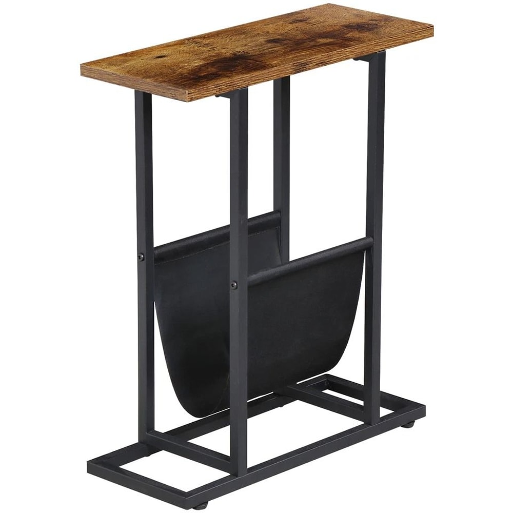 Rustic Brown Small Narrow Side Sofa Table End Table Nightstand Magazine Holder Adjustable Feet For 5