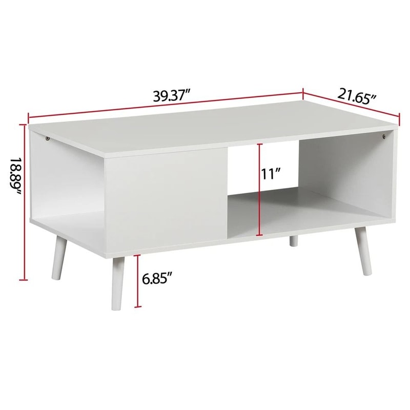 White Wooden Retro Coffee Table Rectangular Open Storage Shelf Large Storage Space For Living Room 1