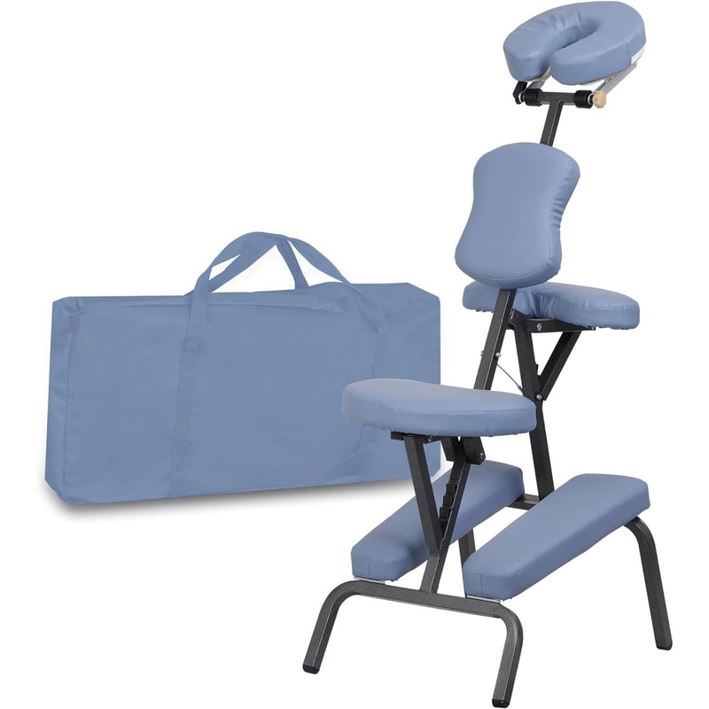 Lightweight Professional Massage Chair Portable Tattoo Chair Blue PU Leather Adjustable Armrest And 10