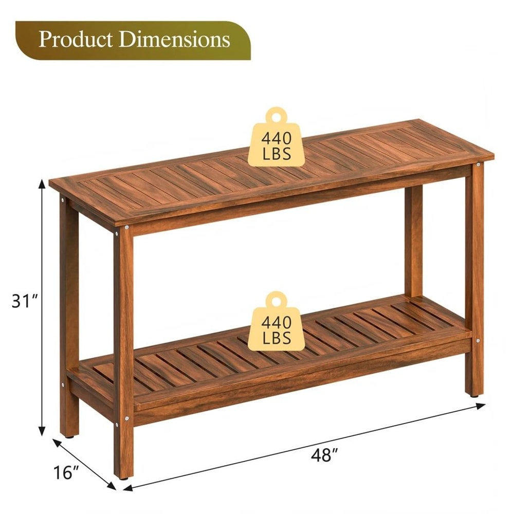 Natural Acacia Wood Console Table Buffet Bar Organizer Sturdy Multiuse Storage With Adjustable Feet 1