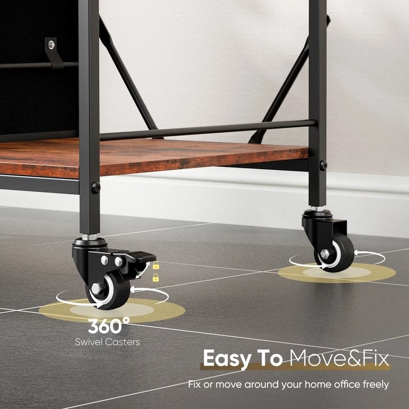 Rolling Drawer Mobile File Cabinet Open Storage Shelf Printer Stand Dark Grey 4