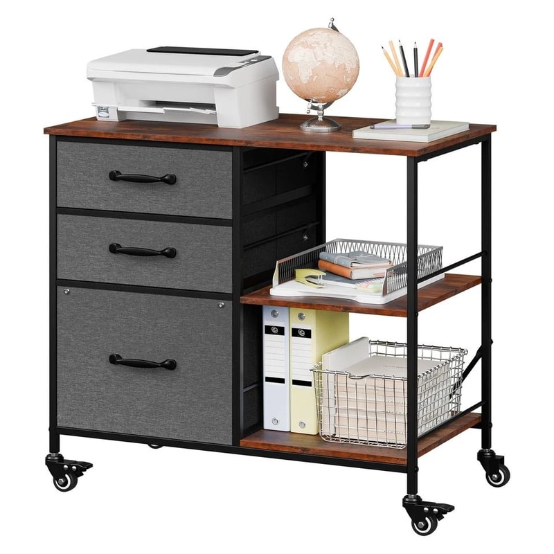 Rolling Drawer Mobile File Cabinet Open Storage Shelf Printer Stand Dark Grey 5