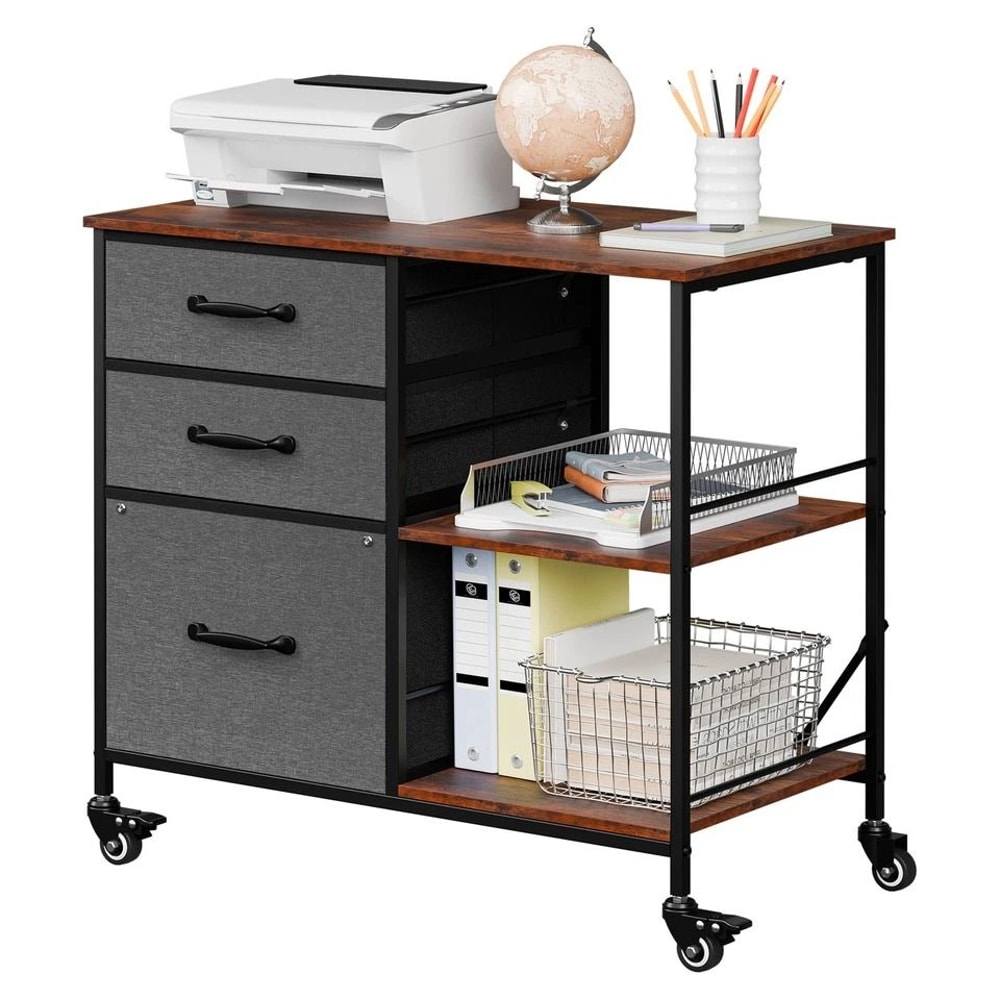 Rolling Drawer Mobile File Cabinet Open Storage Shelf Printer Stand Dark Grey 6