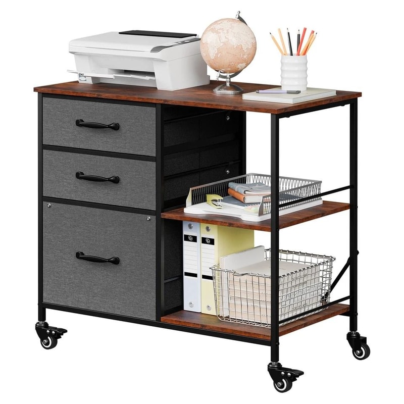 Rolling Drawer Mobile File Cabinet Open Storage Shelf Printer Stand Dark Grey 6