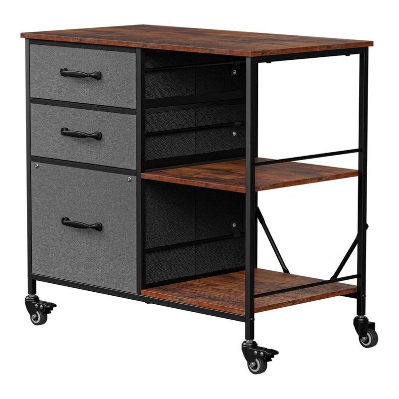 Rolling Drawer Mobile File Cabinet Open Storage Shelf Printer Stand Dark Grey 1