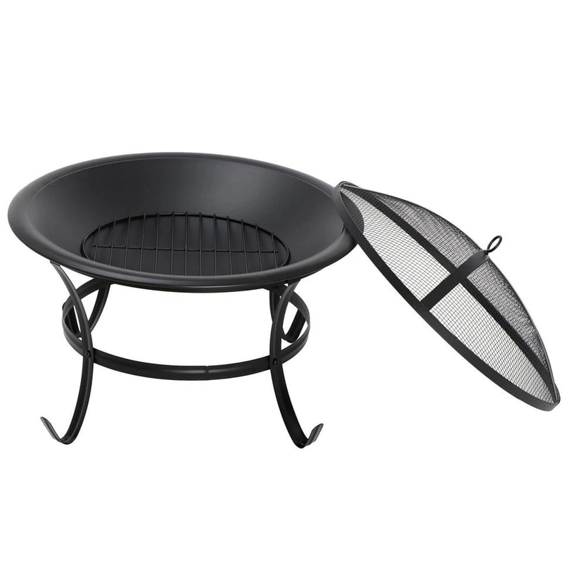 Outdoor Wood Burning Portable Fire Pit BBQ Grill Firepit Metal Bowl With Poker For Outdoor Fun And 11