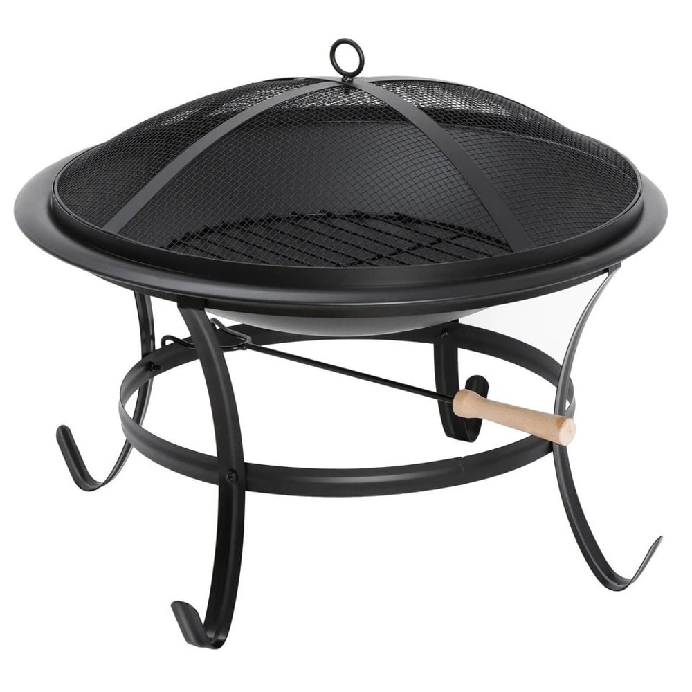 Outdoor Wood Burning Portable Fire Pit BBQ Grill Firepit Metal Bowl With Poker For Outdoor Fun And 2