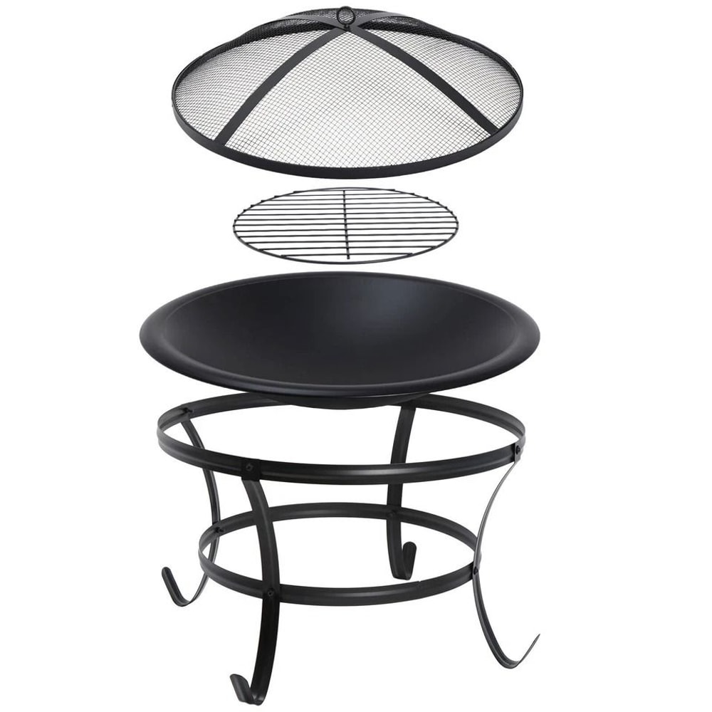 Outdoor Wood Burning Portable Fire Pit BBQ Grill Firepit Metal Bowl With Poker For Outdoor Fun And 9