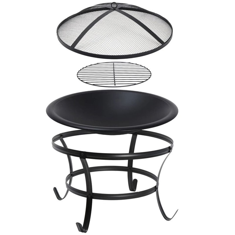 Outdoor Wood Burning Portable Fire Pit BBQ Grill Firepit Metal Bowl With Poker For Outdoor Fun And 9