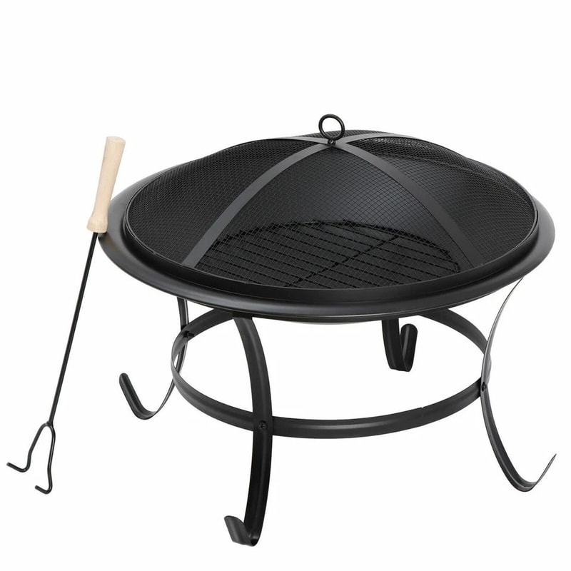 Outdoor Wood Burning Portable Fire Pit BBQ Grill Firepit Metal Bowl With Poker For Outdoor Fun And 10
