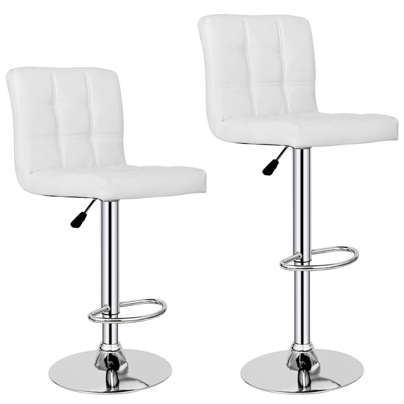 Adjustable Bar Stools With Backrest PU Leather Swivel Chairs White Comfortable Bar Seating For Kitc 3