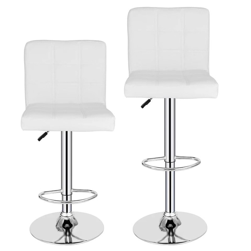 Adjustable Bar Stools With Backrest PU Leather Swivel Chairs White Comfortable Bar Seating For Kitc 1