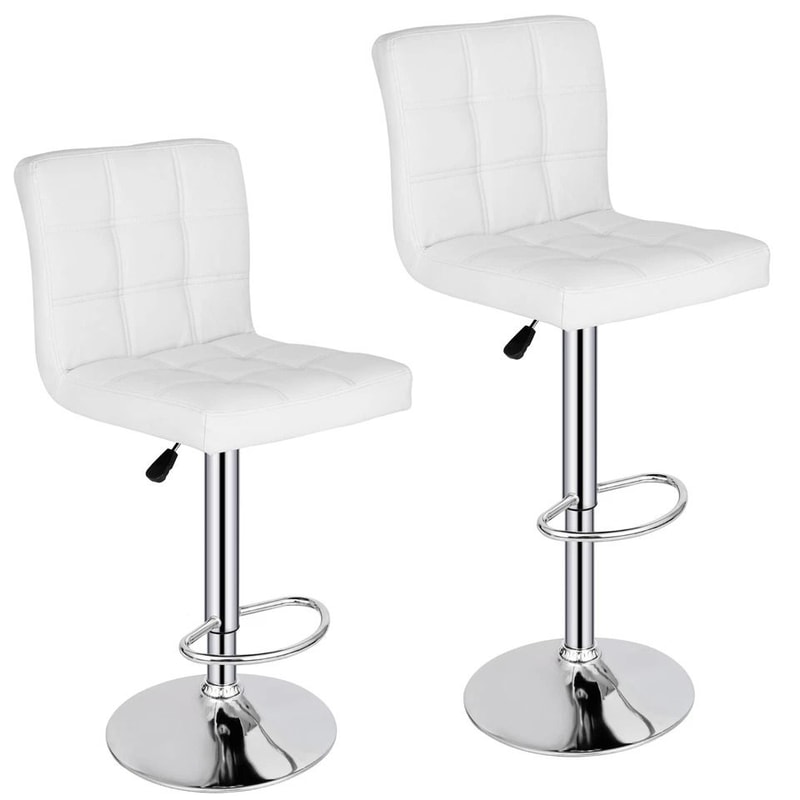 Adjustable Bar Stools With Backrest PU Leather Swivel Chairs White Comfortable Bar Seating For Kitc 4