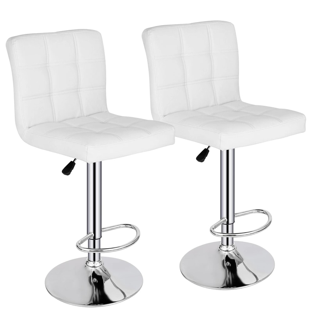 Adjustable Bar Stools With Backrest PU Leather Swivel Chairs White Comfortable Bar Seating For Kitc 0