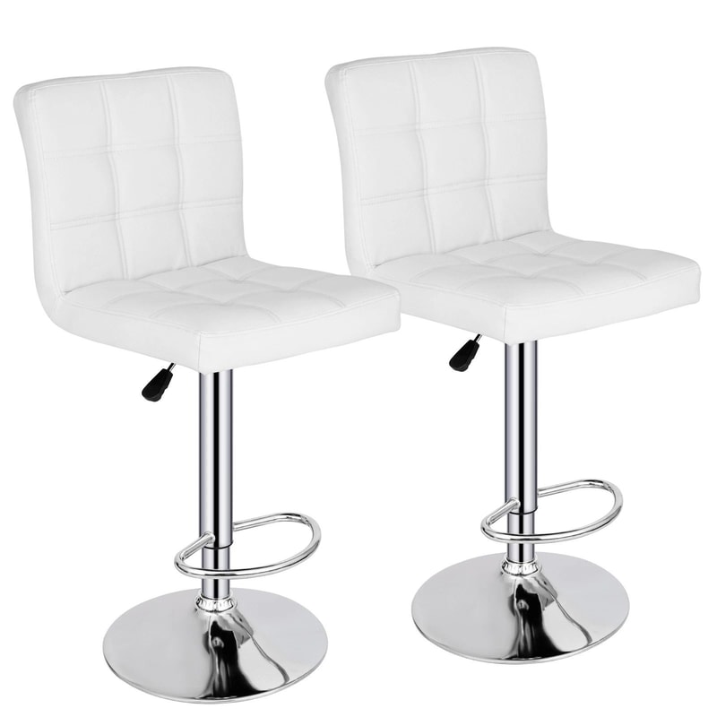 Adjustable Bar Stools With Backrest PU Leather Swivel Chairs White Comfortable Bar Seating For Kitc 0