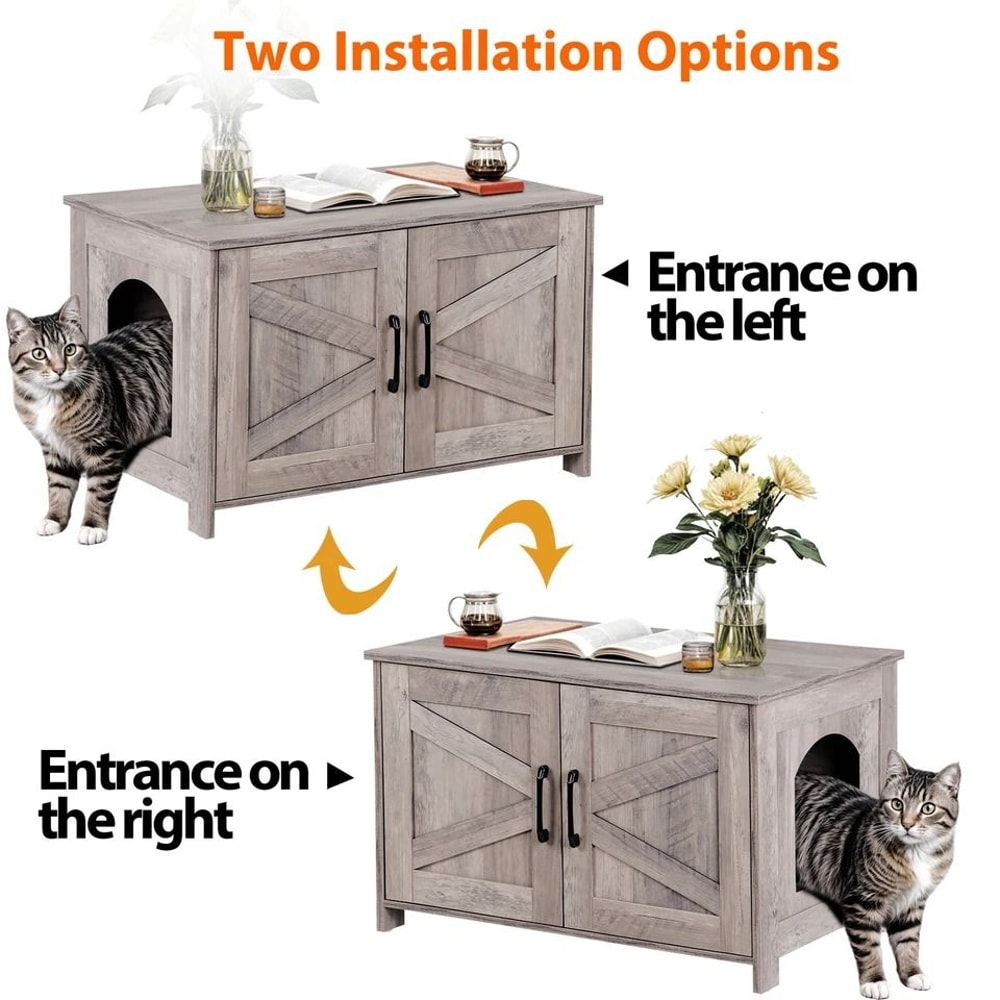 Hidden Wood Litter Box Cabinet Cat Litter Box Enclosure MultiFunctional Litter Box Furniture Greige 3