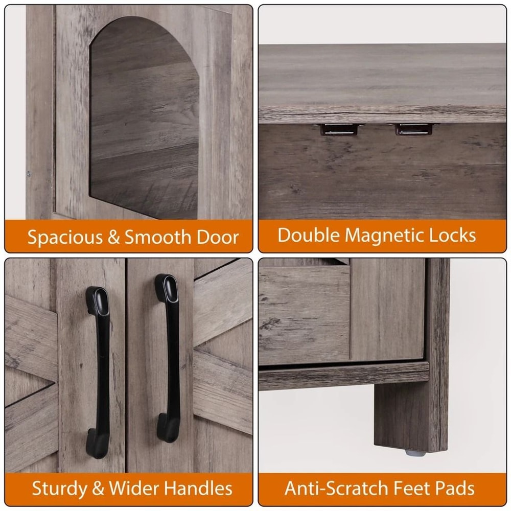 Hidden Wood Litter Box Cabinet Cat Litter Box Enclosure MultiFunctional Litter Box Furniture Greige 4