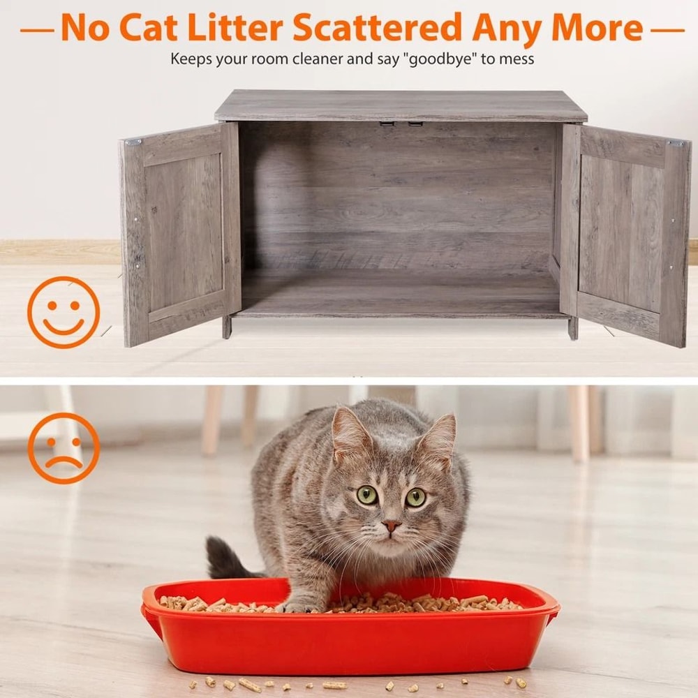 Hidden Wood Litter Box Cabinet Cat Litter Box Enclosure MultiFunctional Litter Box Furniture Greige 5