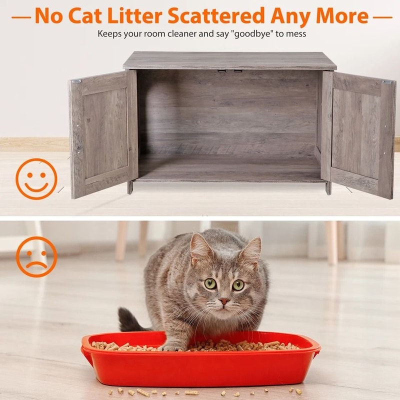 Hidden Wood Litter Box Cabinet Cat Litter Box Enclosure MultiFunctional Litter Box Furniture Greige 5
