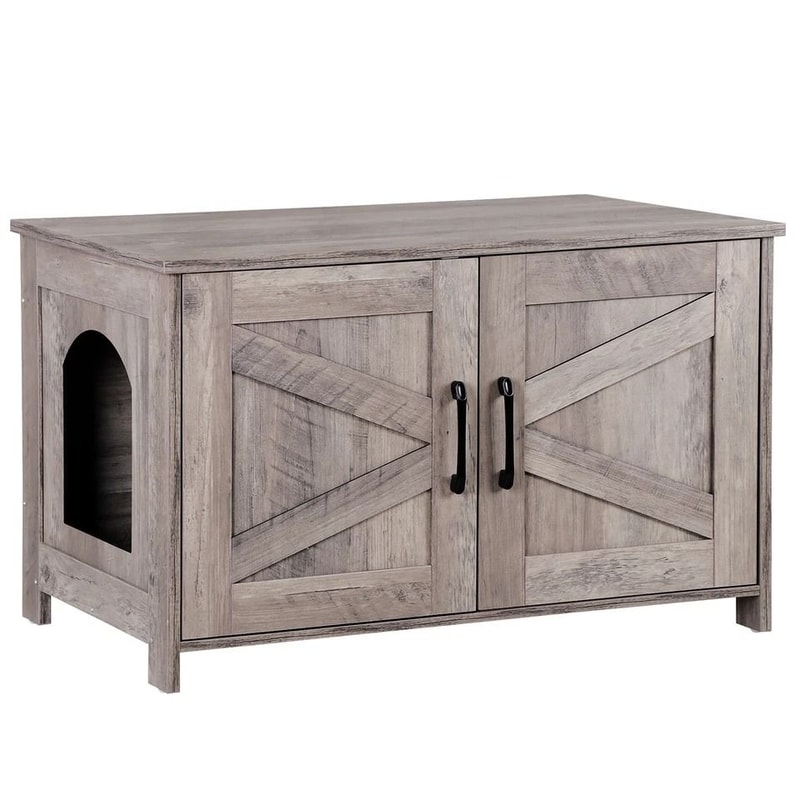 Hidden Wood Litter Box Cabinet Cat Litter Box Enclosure MultiFunctional Litter Box Furniture Greige 7