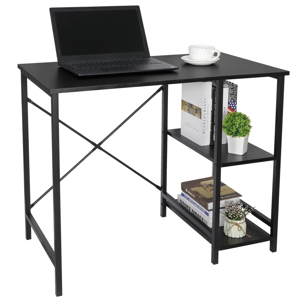 Modern Wood Computer Desk TwoTier Shelves For Laptop Study Table For Home Office Use 0