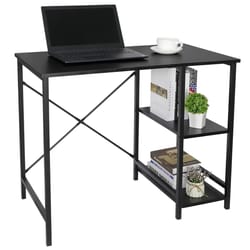 modern wood computer desk, two-tier shelves for laptop, study table for home office use