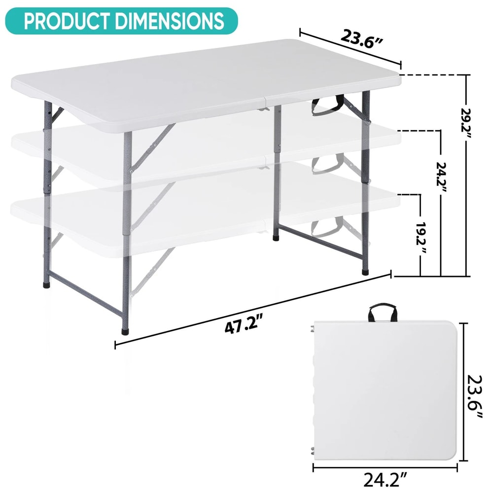 Adjustable Folding Table Plastic Picnic Table With Carry Handle White Perfect For Camping 3