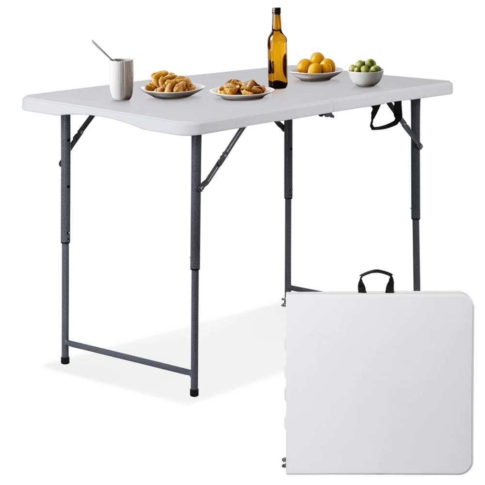Adjustable Folding Table Plastic Picnic Table With Carry Handle White Perfect For Camping 1