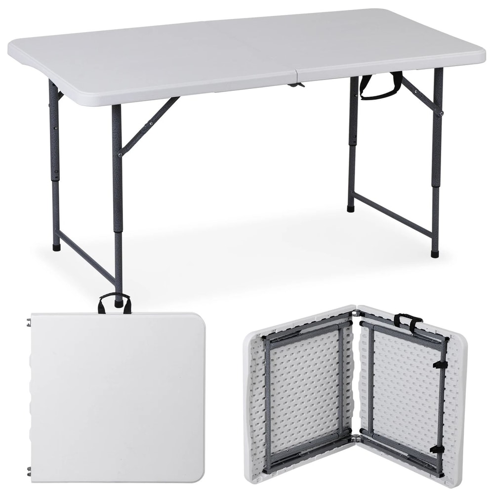 Adjustable Folding Table Plastic Picnic Table With Carry Handle White Perfect For Camping 2