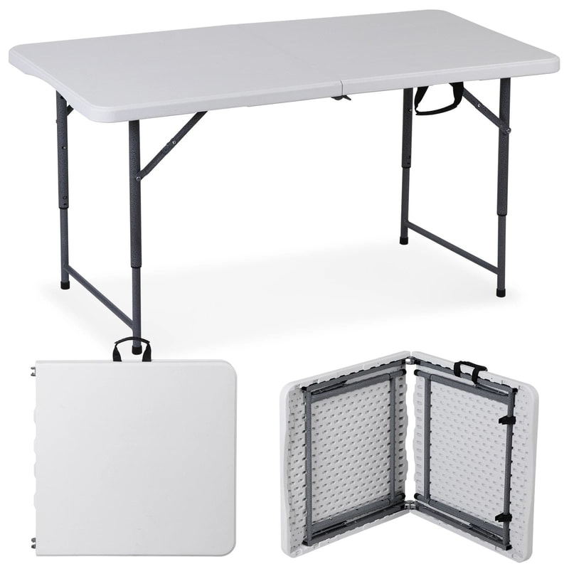 Adjustable Folding Table Plastic Picnic Table With Carry Handle White Perfect For Camping 2
