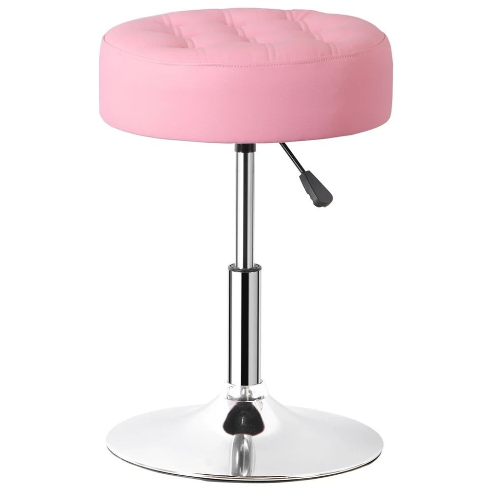 Pink Swivel Vanity Stool Adjustable PU Leather Makeup Chair Comfortable Ottoman For Bedroom Modern 10
