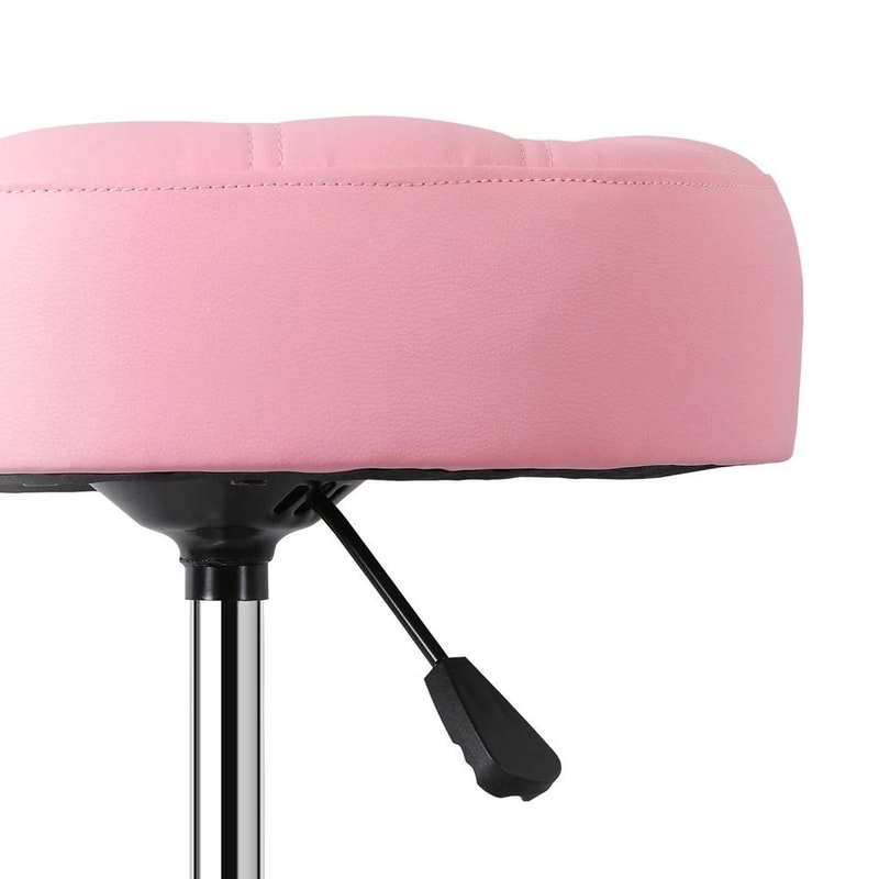 Pink Swivel Vanity Stool Adjustable PU Leather Makeup Chair Comfortable Ottoman For Bedroom Modern 12
