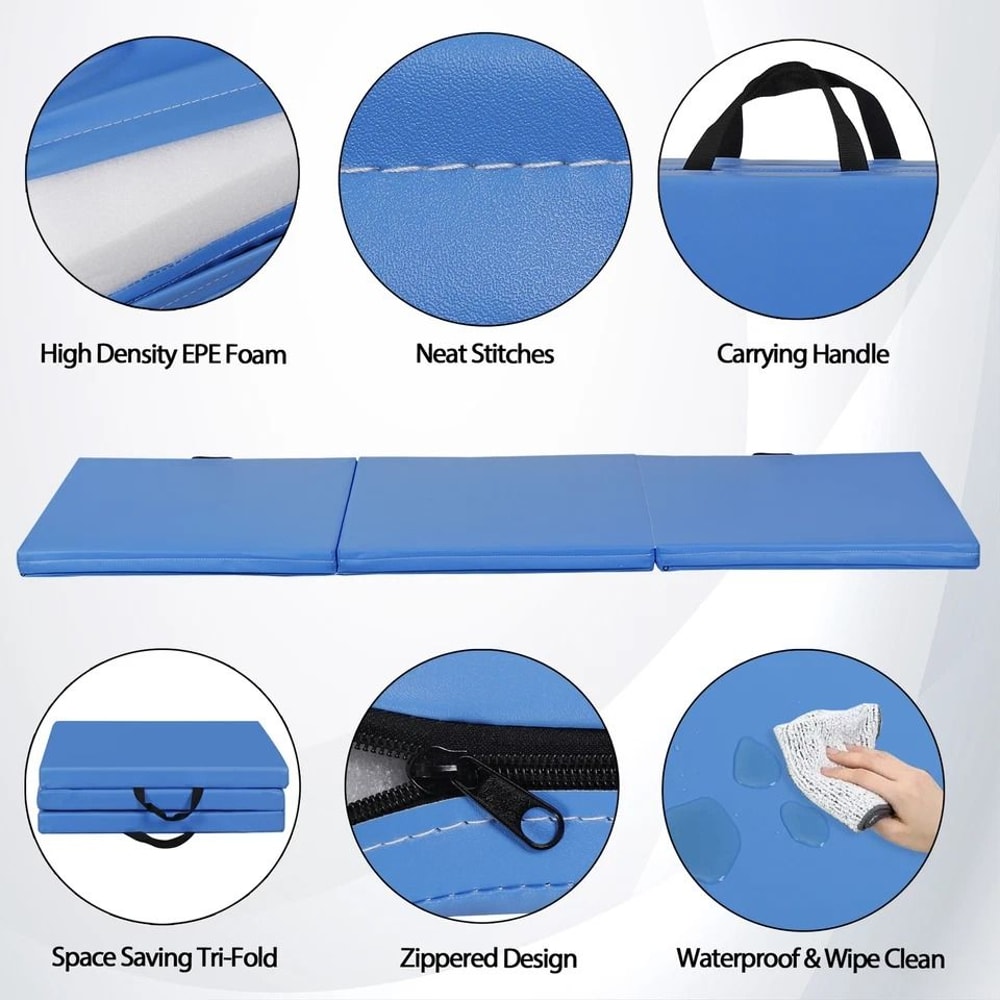 Blue Gymnastics Mat Thick TriFold Exercise Mat Tumbling Yoga Mat Folding HighDensity Foam 3