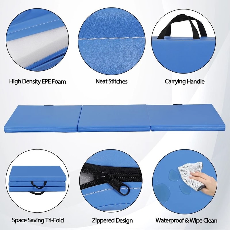 Blue Gymnastics Mat Thick TriFold Exercise Mat Tumbling Yoga Mat Folding HighDensity Foam 3