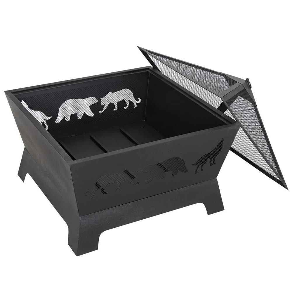 Black Portable Fire Pit Barrone Burning Fire Bowl With Accessories Durable Courtyard Fire Pit For O