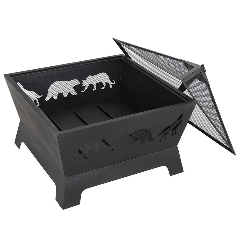 Black Portable Fire Pit Barrone Burning Fire Bowl With Accessories Durable Courtyard Fire Pit For O