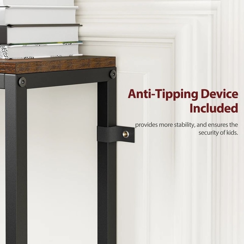 Rustic Brown Narrow Console Table Side Table With Charging Station Metal Frame Entryway Table With 6