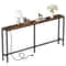 Rustic Brown Narrow Console Table Side Table With Charging Station Metal Frame Entryway Table With 0