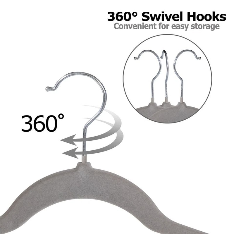 Premium Velvet Hangers NonSlip Clothes Hangers With Swivel Hook Grey Velvet Hangers For Closet Stor 4