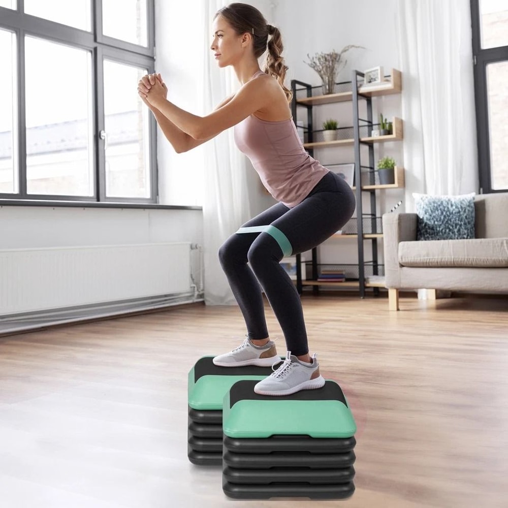 High Step Aerobic Platform Stepper Adjustable With Risers Perfect For Home Use GreenGray 14