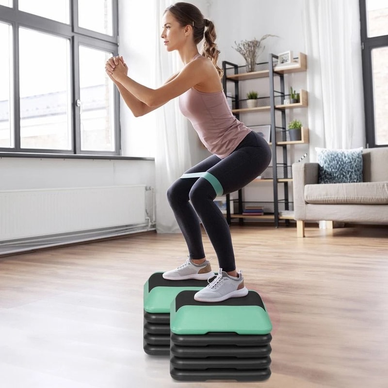 High Step Aerobic Platform Stepper Adjustable With Risers Perfect For Home Use GreenGray 14
