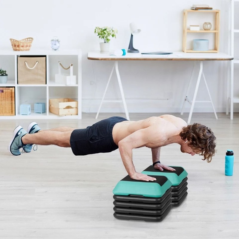 High Step Aerobic Platform Stepper Adjustable With Risers Perfect For Home Use GreenGray 15