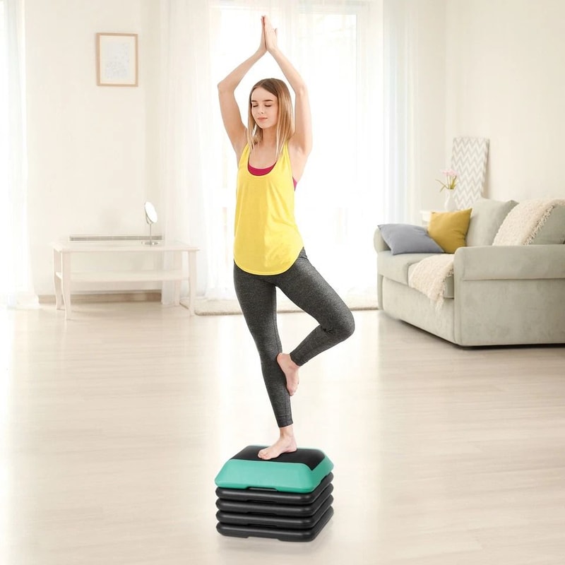 High Step Aerobic Platform Stepper Adjustable With Risers Perfect For Home Use GreenGray 16