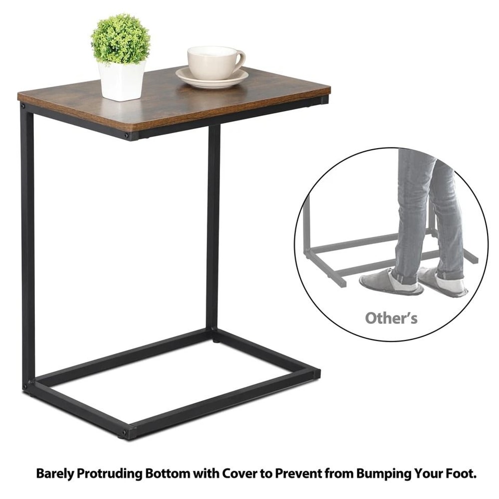C Shaped End Table Wide Couch Tables Side Table TV Tray For Living Room Adjustable Feet Easy Assemb 3