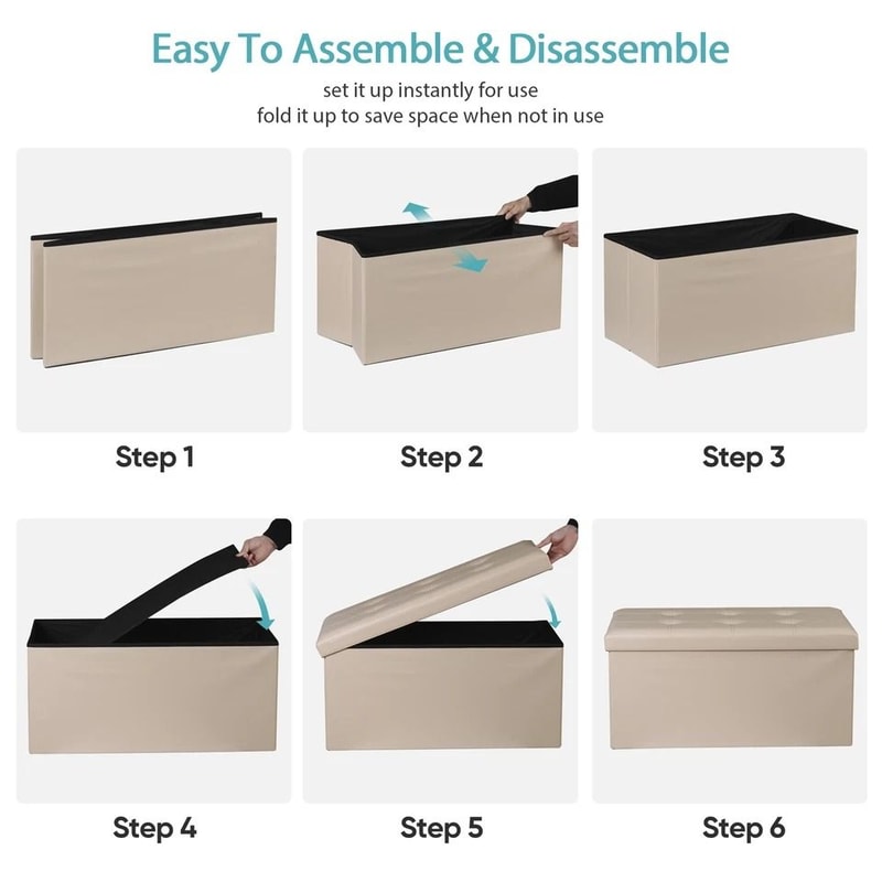 Beige Folding Storage Ottoman Bench Ottoman Foot Rest Comfortable Living Room Storage 4